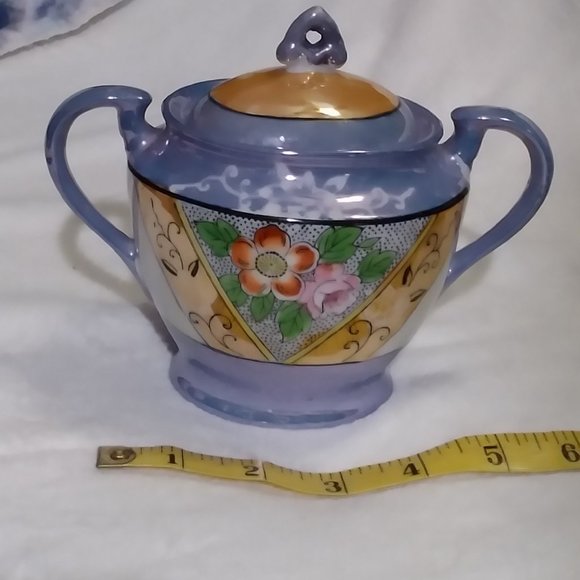 Vintage Hand Painted Japanese Lusterware Creamer & Sugar Set  NIPPON Vintage Lusterwear Sugar and Creamer Set (3pc.)